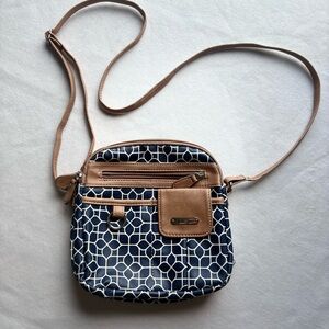 Elegant Blue and Tan Crossbody Bag